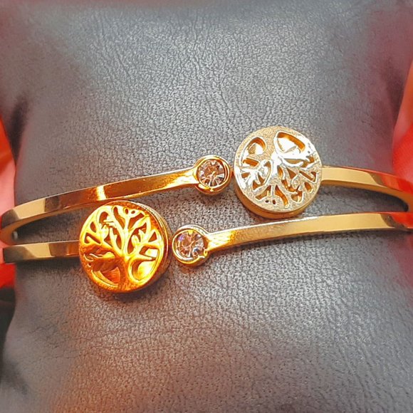 Gold Tree of Life Bangle Bracelet, Rhinestone Tree of Life Bangle, Luxury Bangle - Picture 2 of 2